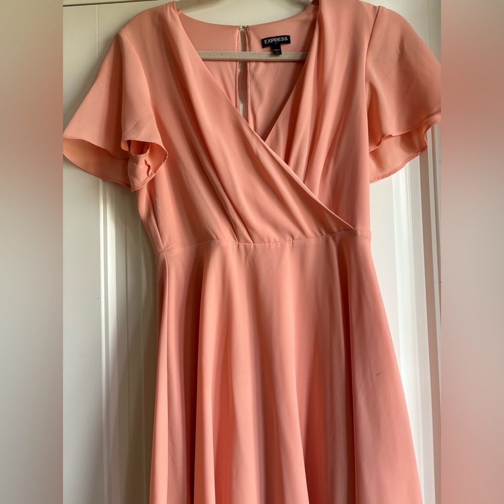 Express Pink Wrap Midi Dress with Flutter Sleeves